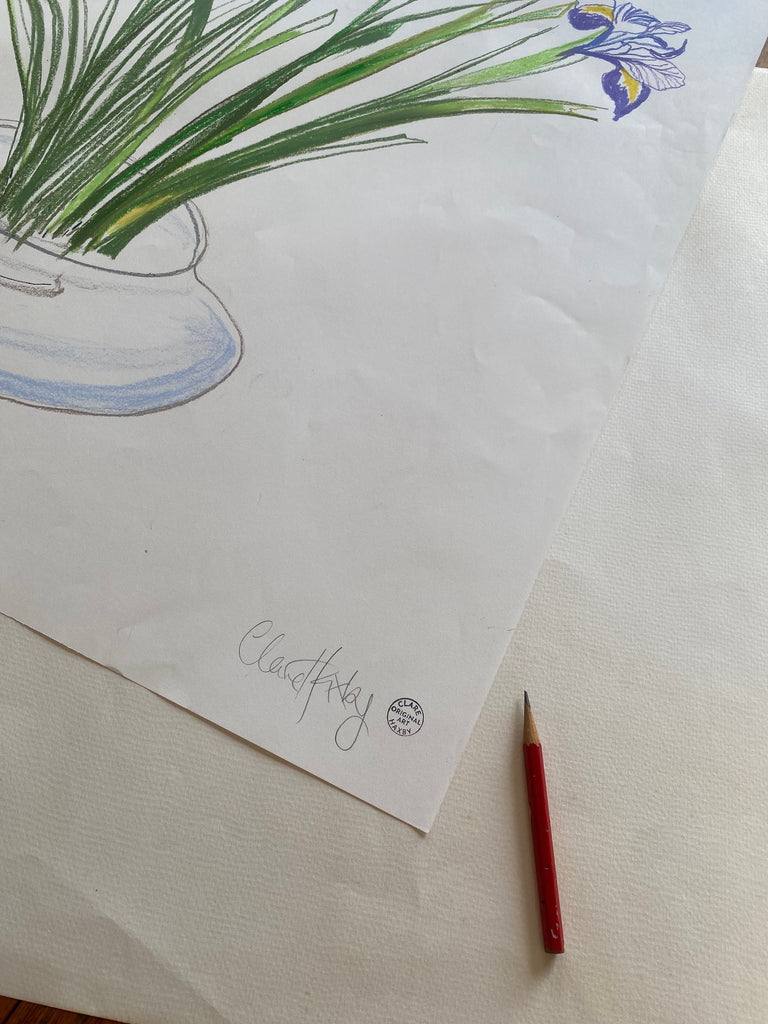 Purple Iris in a Contemporary Glass Bowl - ORIGINAL DRAWING