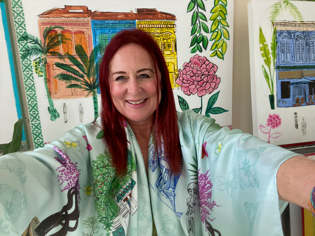 Silk Scarf - Frangipani Shophouses & Ginger Jars