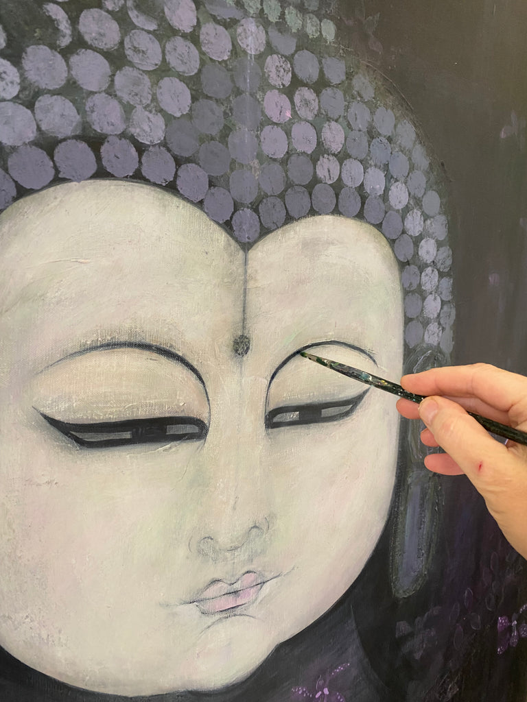 Indigo Orchid Buddha - Original Painting on Linen