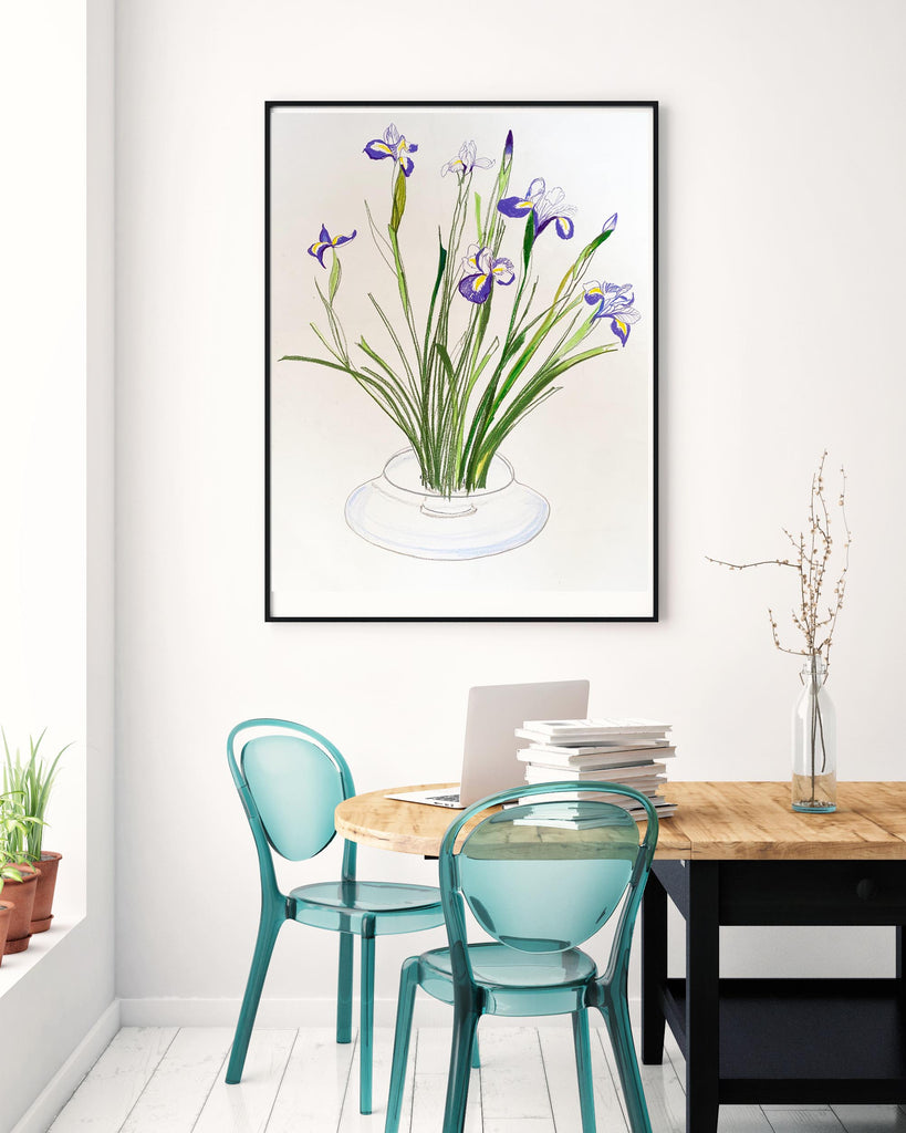 Purple Iris in a Contemporary Glass Bowl - ORIGINAL DRAWING