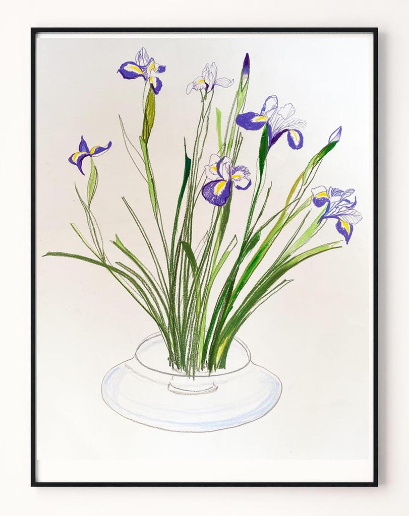 Purple Iris in a Contemporary Glass Bowl - ORIGINAL DRAWING