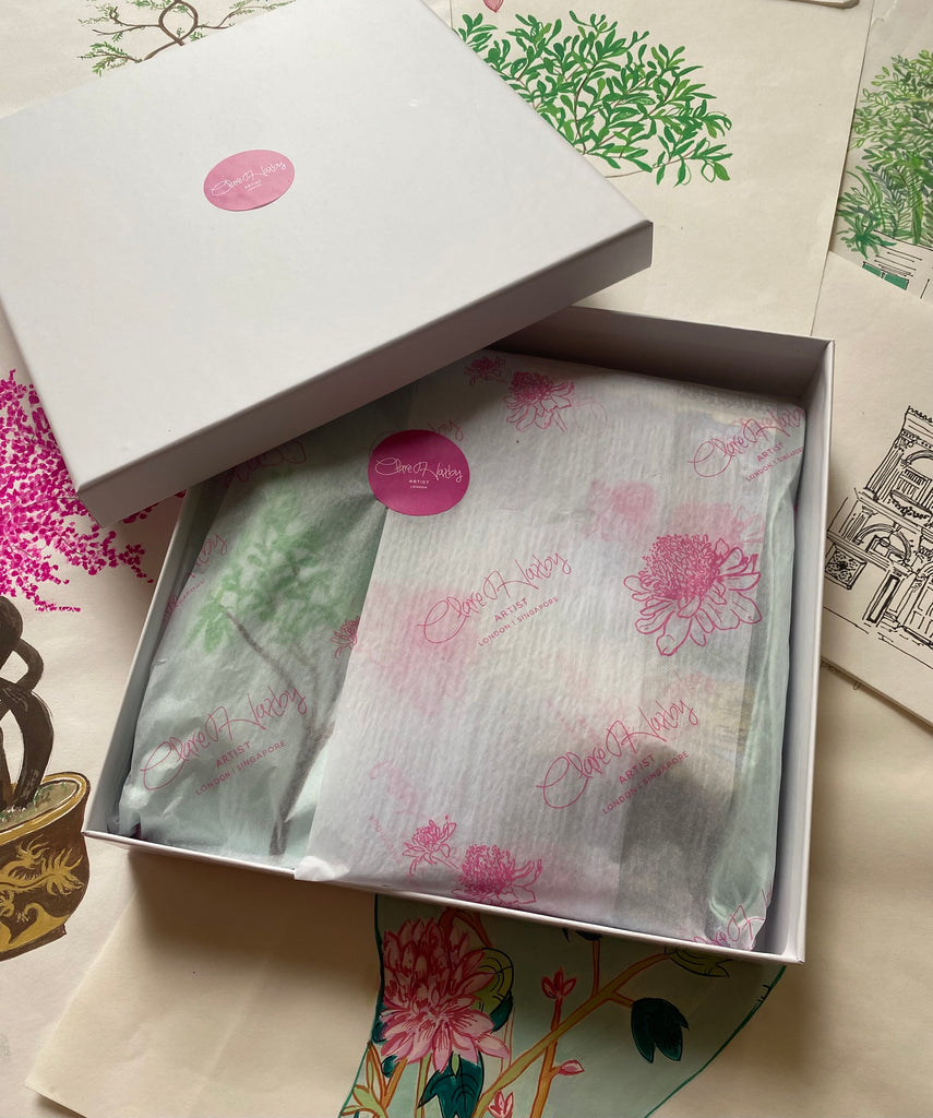 Silk Scarf - Frangipani Shophouses & Ginger Jars