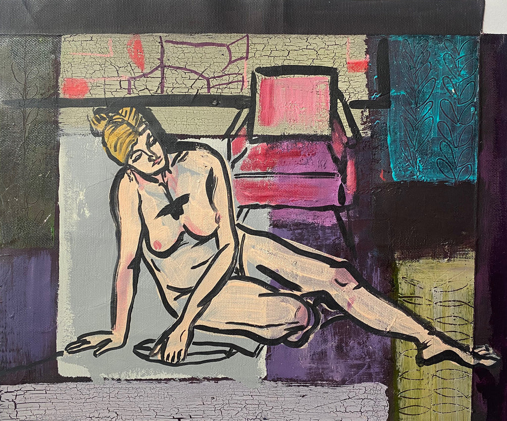 Female Nude with Mid Century Chair ORIGINAL PAINTING