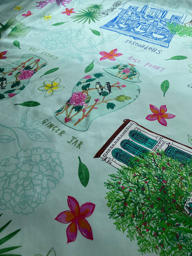 Silk Scarf - Frangipani Shophouses & Ginger Jars