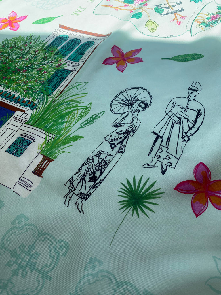 Silk Scarf - Frangipani Shophouses & Ginger Jars