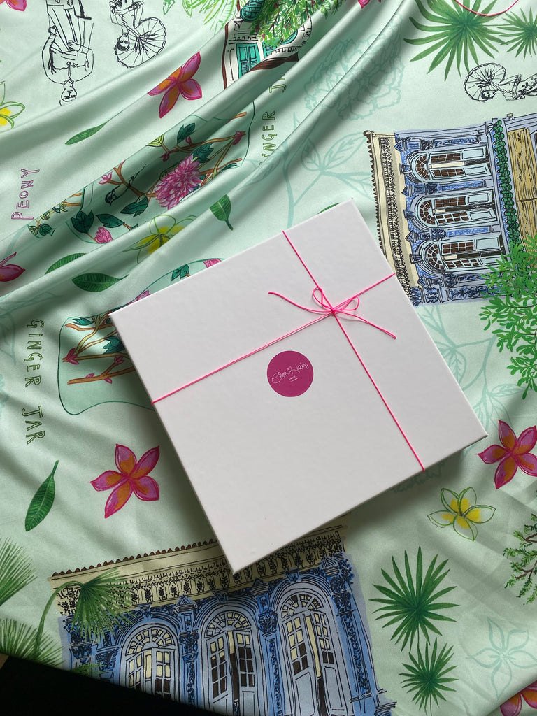Silk Scarf - Frangipani Shophouses & Ginger Jars