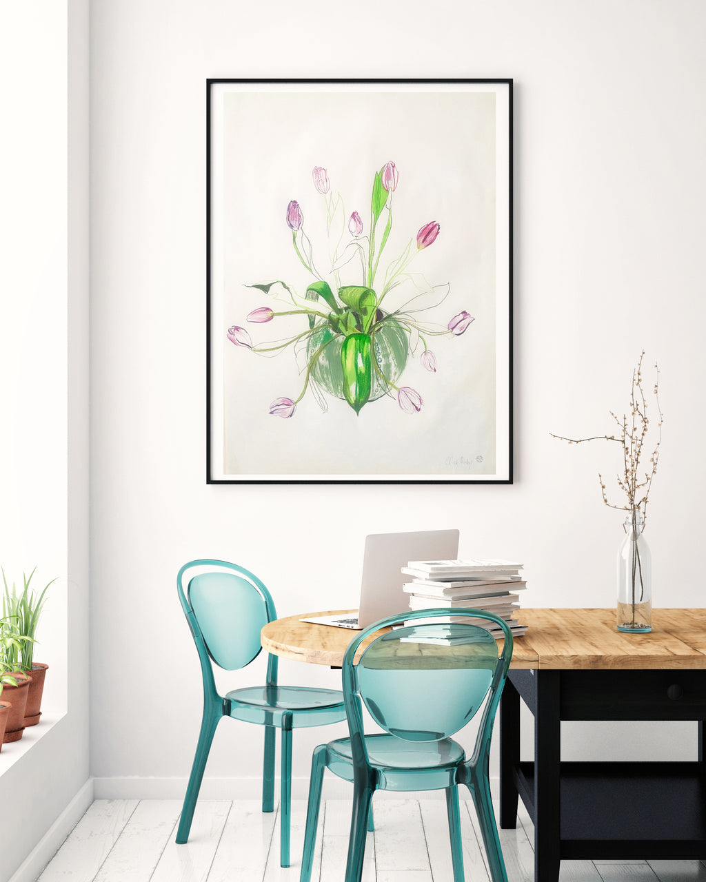 Tulips in a Vase - Original Drawing on Paper -SOLD
