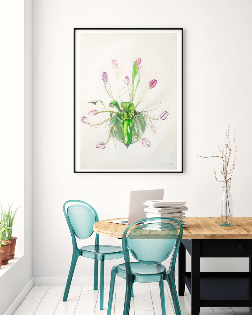 Tulips in a Vase - Original Drawing on Paper -SOLD