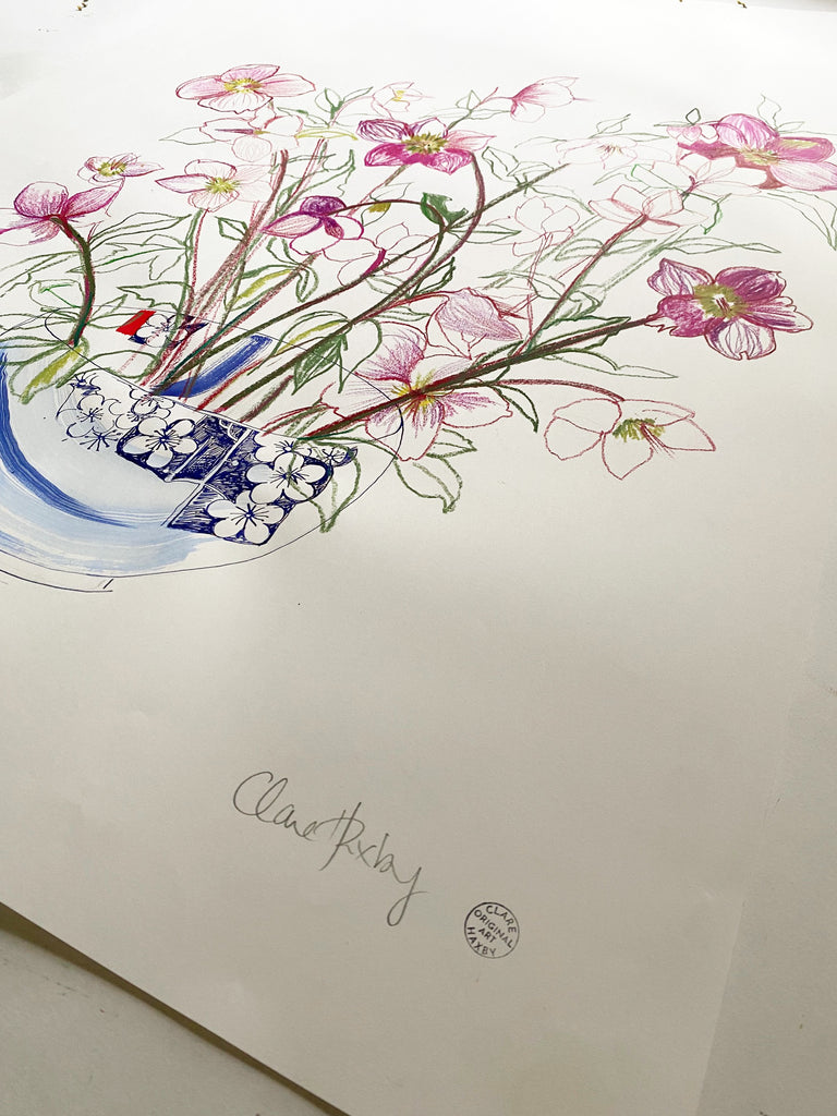 Oriental Hellebores in a Japanese Bowl - ORIGINAL DRAWING