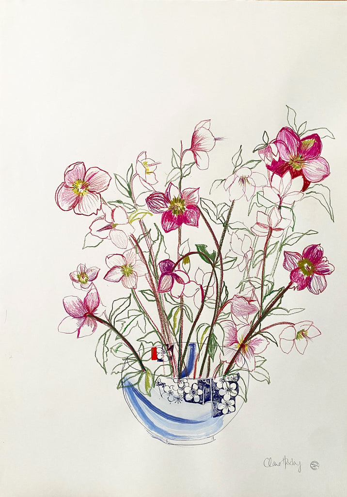 Oriental Hellebores in a Japanese Bowl - ORIGINAL DRAWING