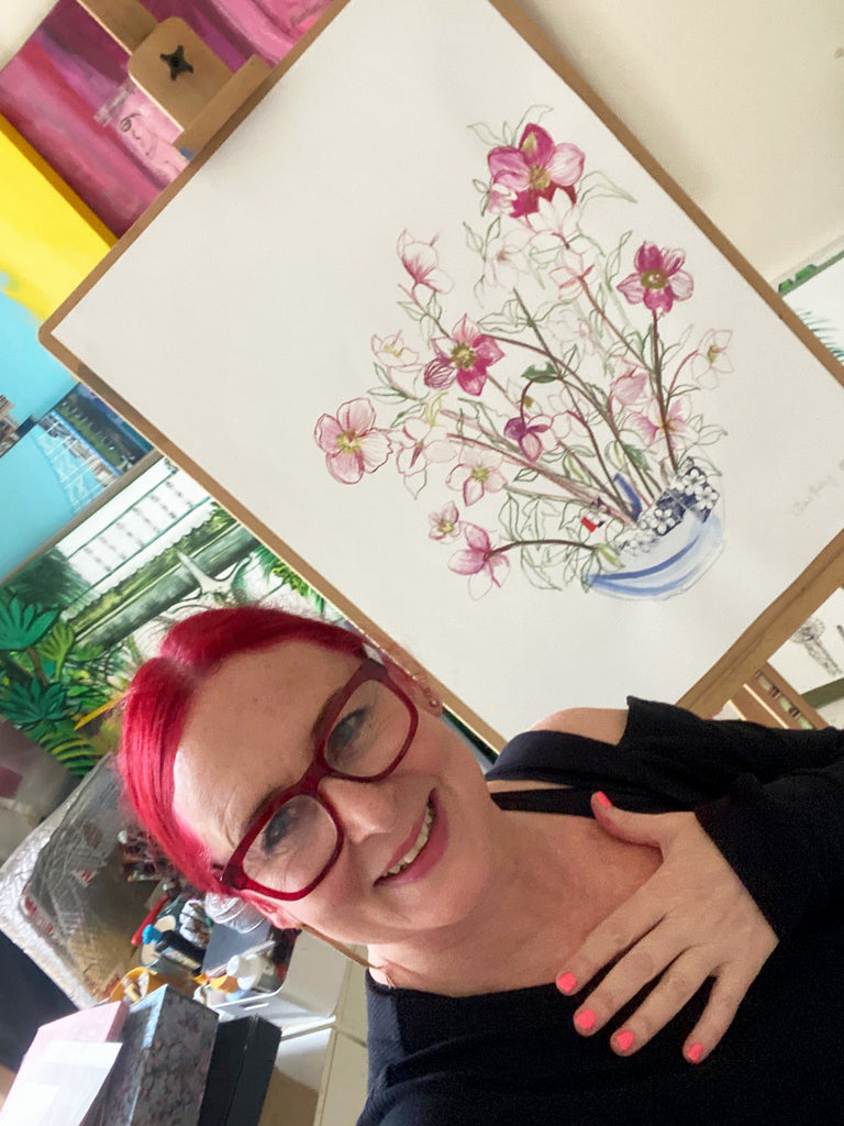 Oriental Hellebores in a Japanese Bowl - ORIGINAL DRAWING