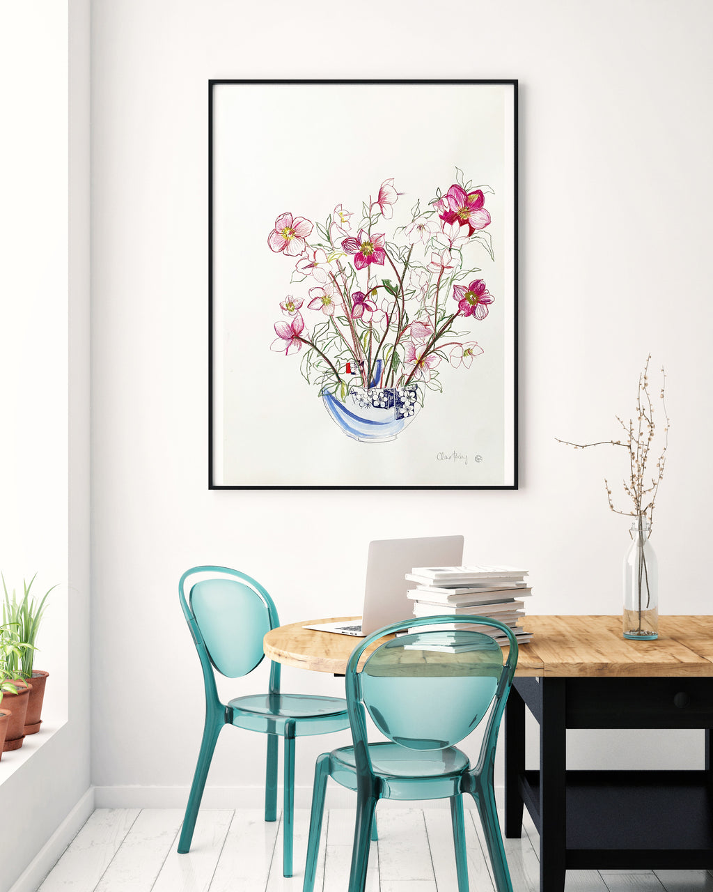 Oriental Hellebores in a Japanese Bowl - ORIGINAL DRAWING