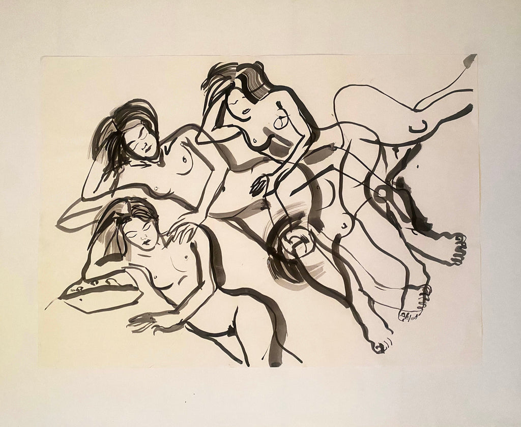 Reclining Women - ORIGINAL PEN & INK DRAWING ON PAPER