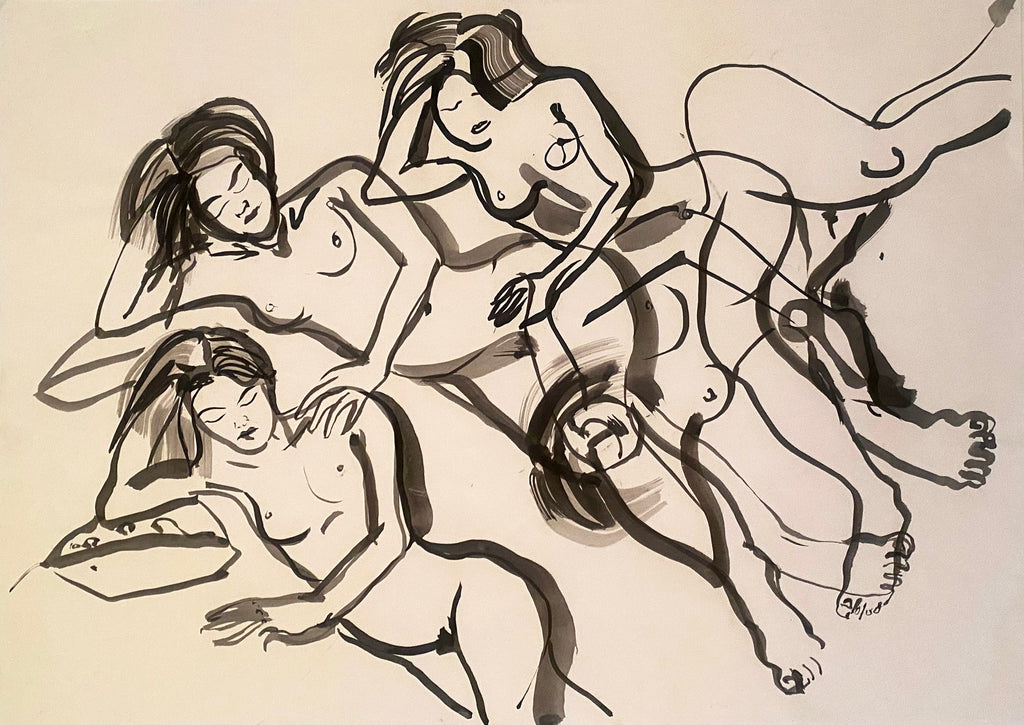 Reclining Women - ORIGINAL PEN & INK DRAWING ON PAPER