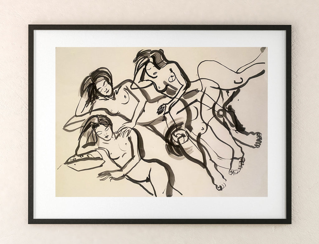 Reclining Women - ORIGINAL PEN & INK DRAWING ON PAPER