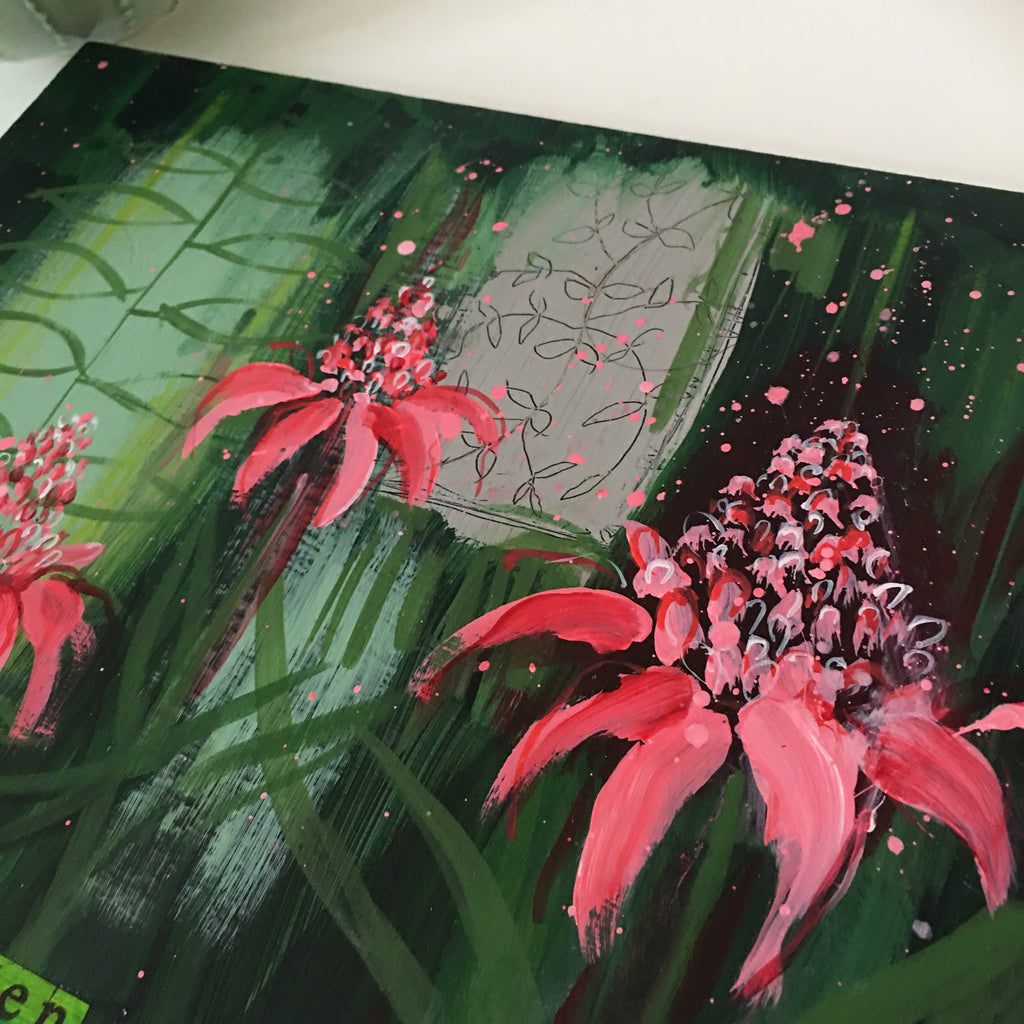 Torch Ginger, Red Ginger & Sceptre of the Emperor in the Botanic Gardens - Original Painting.
