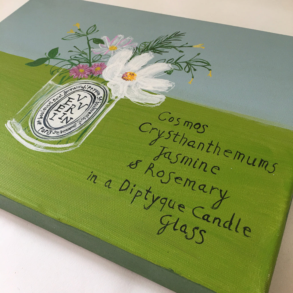 Cosmos, Chrysanthemums, Jasmine & Rosemary in a Diptyque Candle Glass
