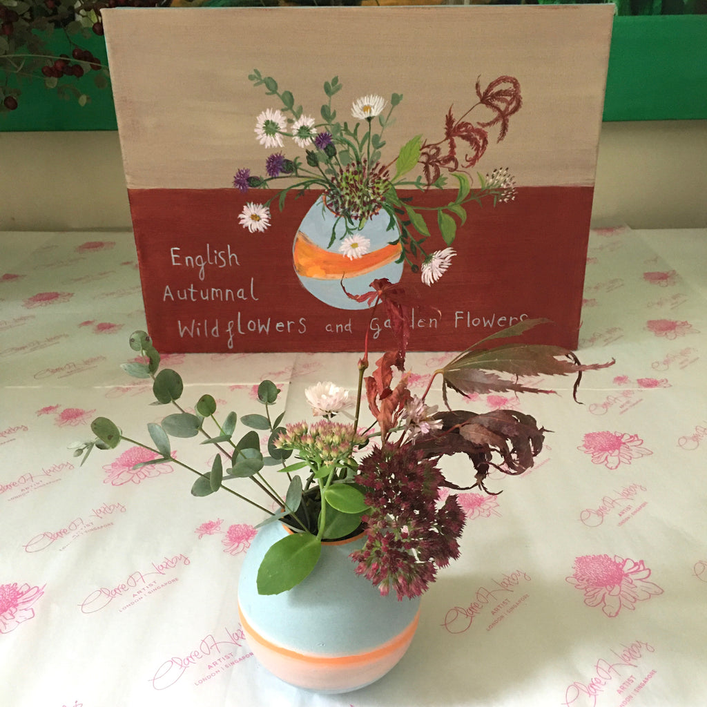 70 - English Autumnal Wildflowers and Garden Flowers ORIGINAL PAINTING