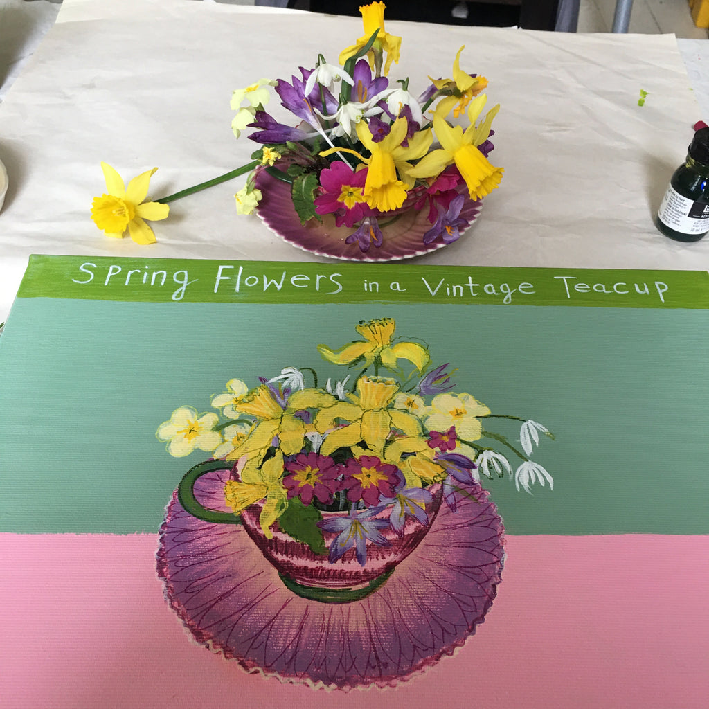Spring Flowers in a Vintage Teacup