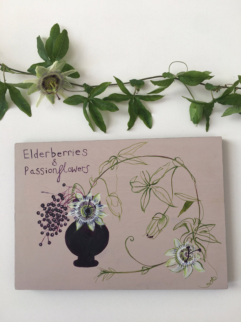 Elderberries and Passionflowers - Original Painting