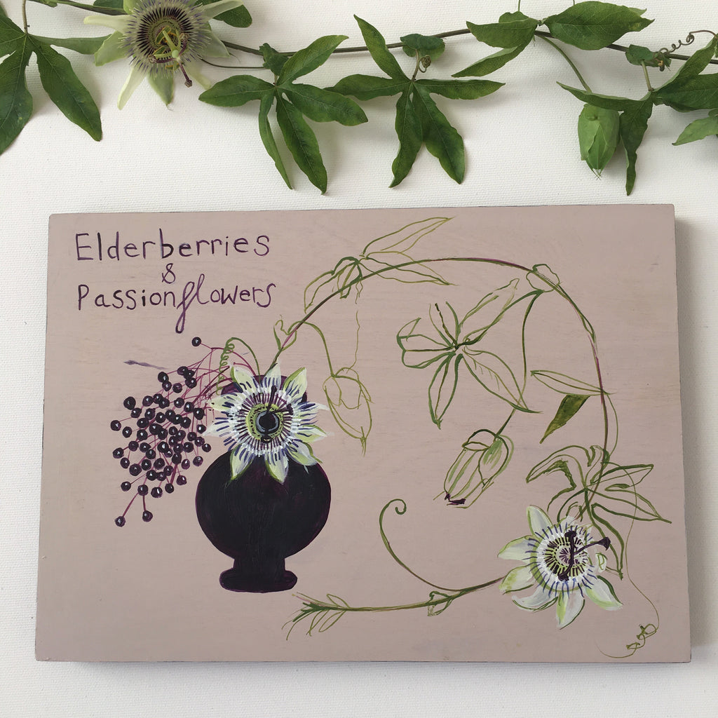 Elderberries and Passionflowers - Original Painting