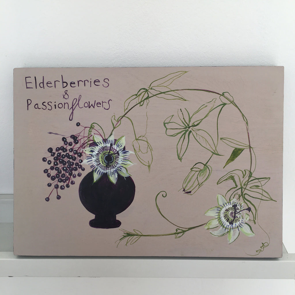 Elderberries and Passionflowers - Original Painting