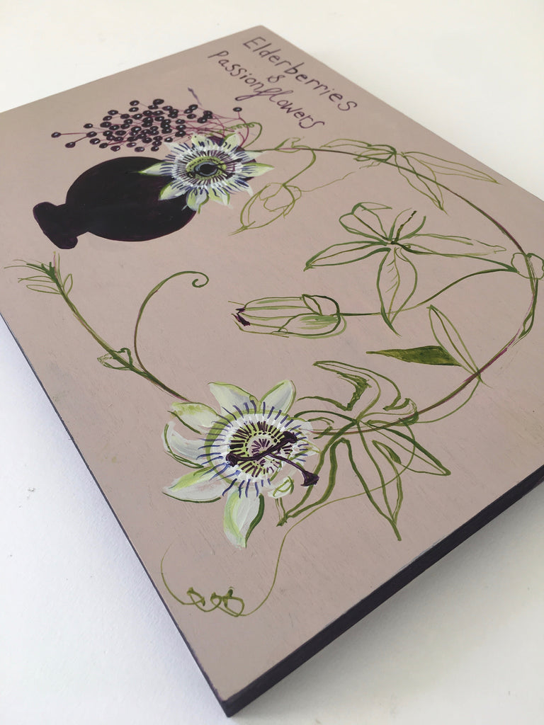 Elderberries and Passionflowers - Original Painting