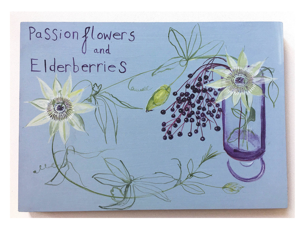 Autumnal Passionflowers and Elderberries - Original Painting