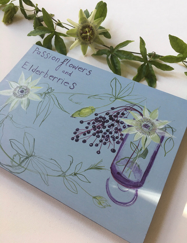 Autumnal Passionflowers and Elderberries - Original Painting