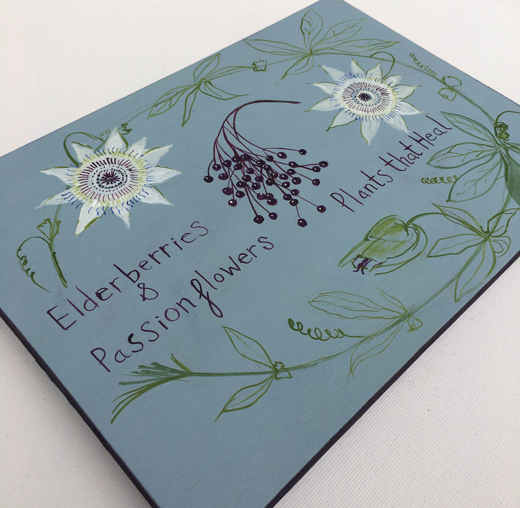 Plants that Heal - Elderberries & Passionflowers - Original Painting