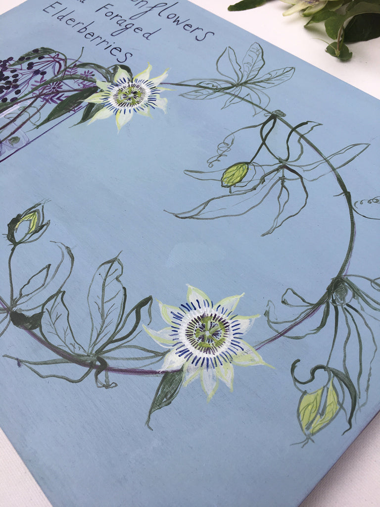 Passionflowers and Foraged Elderberries - Original Painting