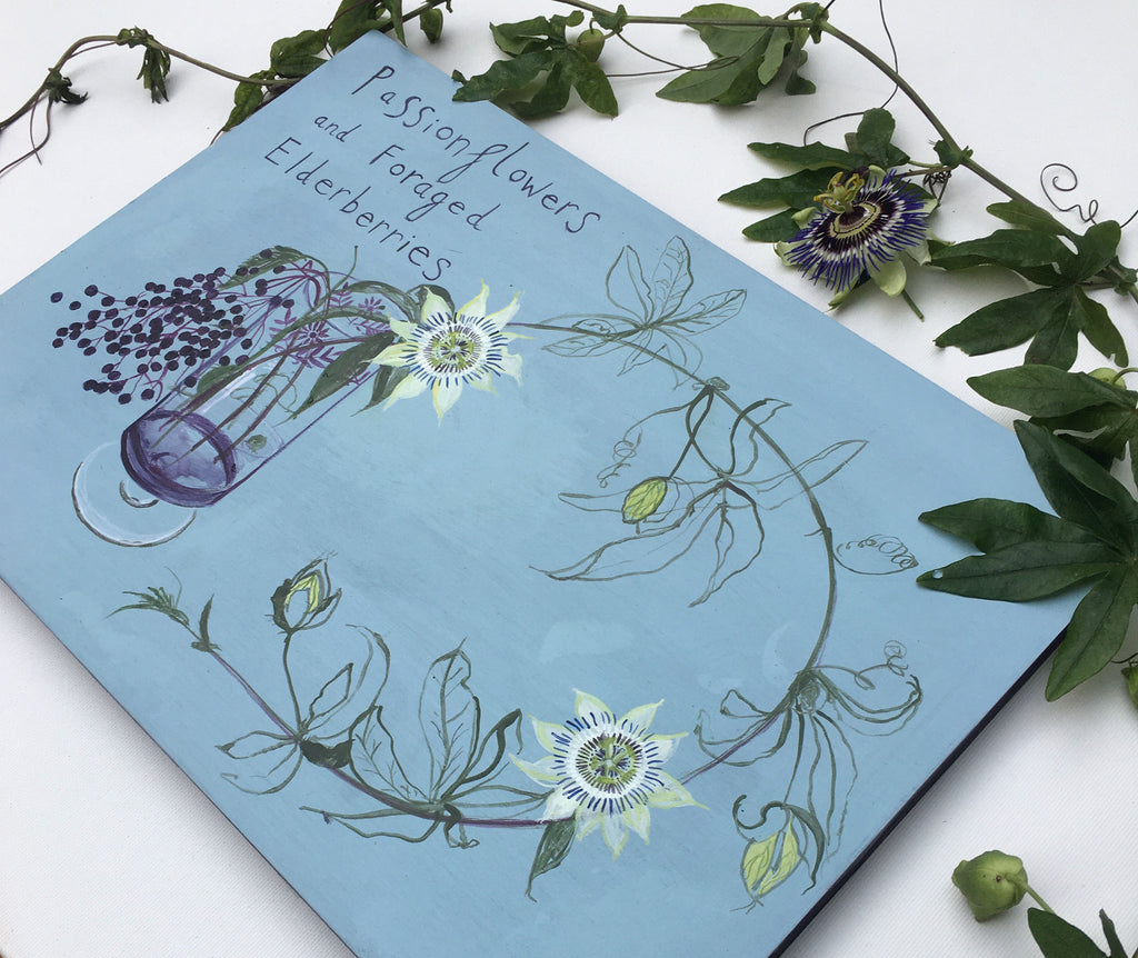 Passionflowers and Foraged Elderberries - Original Painting