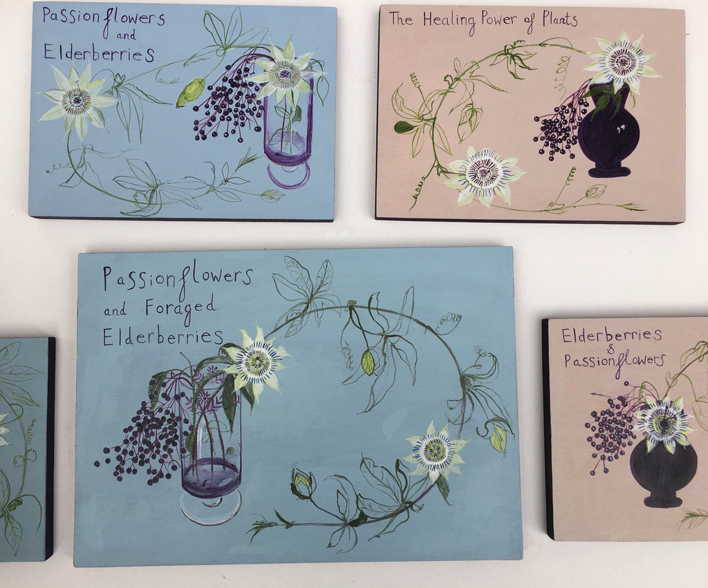Passionflowers and Foraged Elderberries - Original Painting