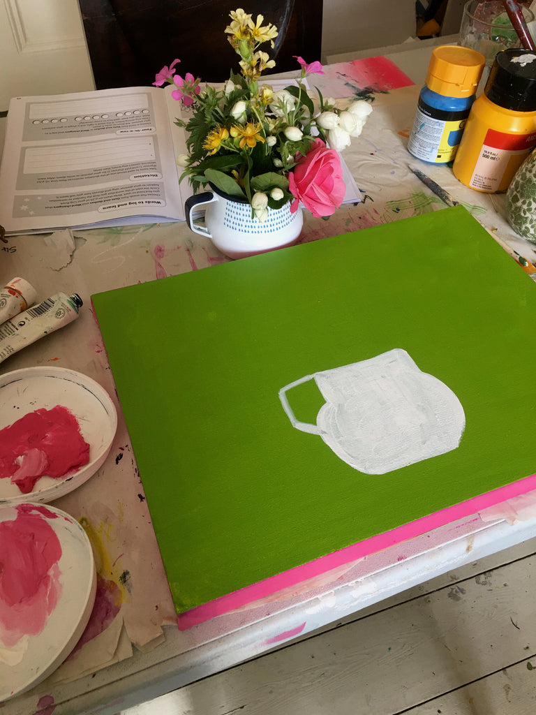 #ClareHaxbyFlowers 4 - Flowers from the Garden in a White Enamel Jug