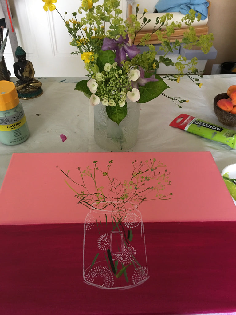 #ClareHaxbyFlowers 22 - Flowers from the Garden in a Patterned Glass Vase