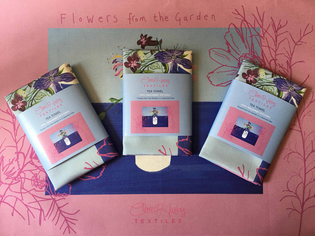 'Flowers from the Garden in a Japanese Vase' Tea Towel