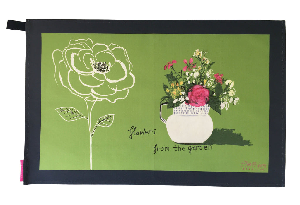 'Flowers from the Garden in a White Enamel Jug' Tea Towel