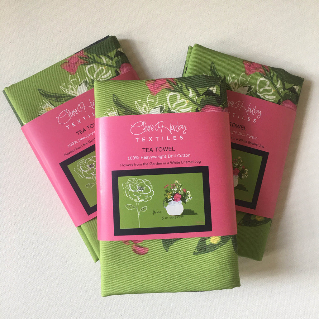 'Flowers from the Garden in a White Enamel Jug' Tea Towel