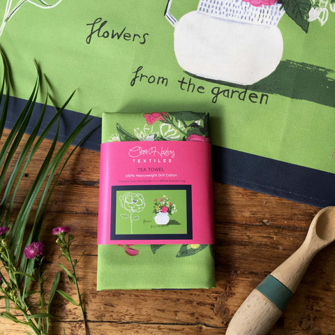 'Flowers from the Garden in a White Enamel Jug' Tea Towel