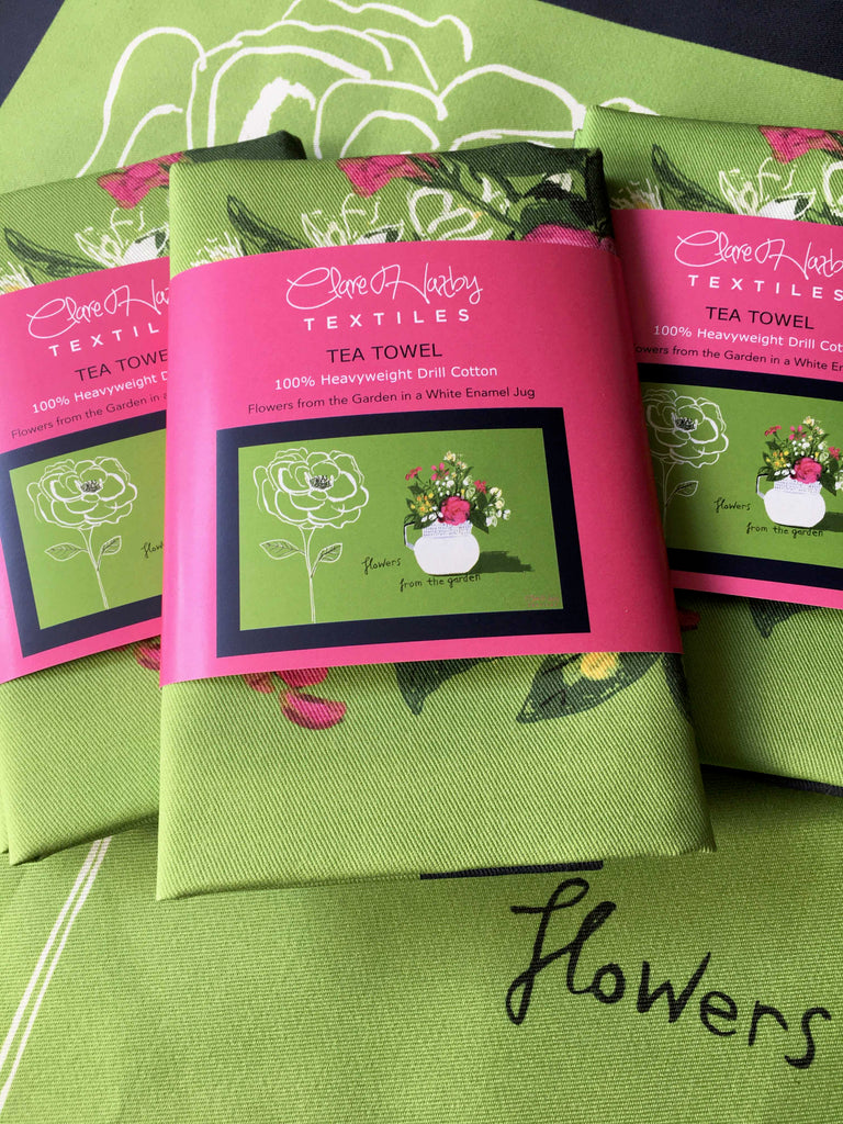 'Flowers from the Garden in a White Enamel Jug' Tea Towel