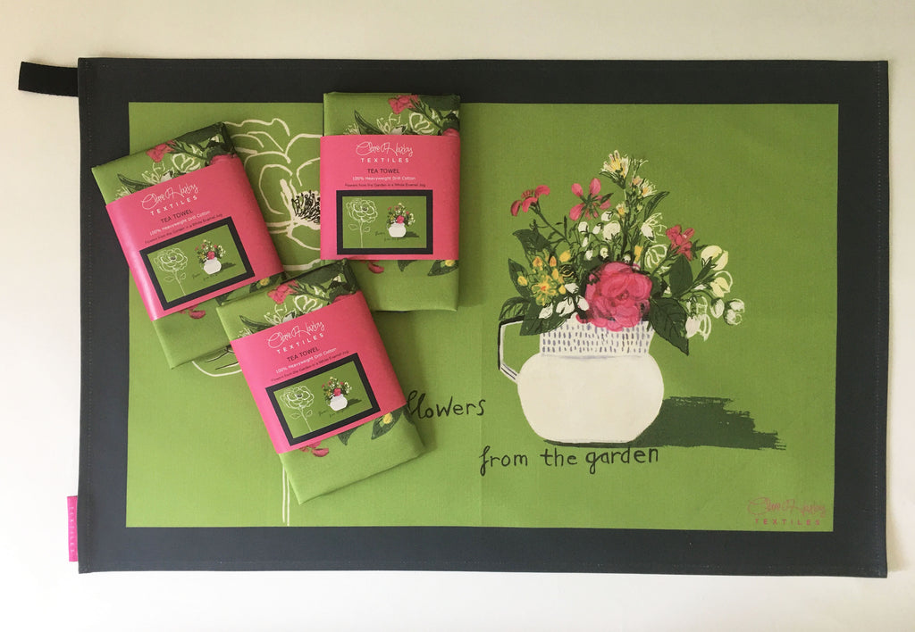 'Flowers from the Garden in a White Enamel Jug' Tea Towel