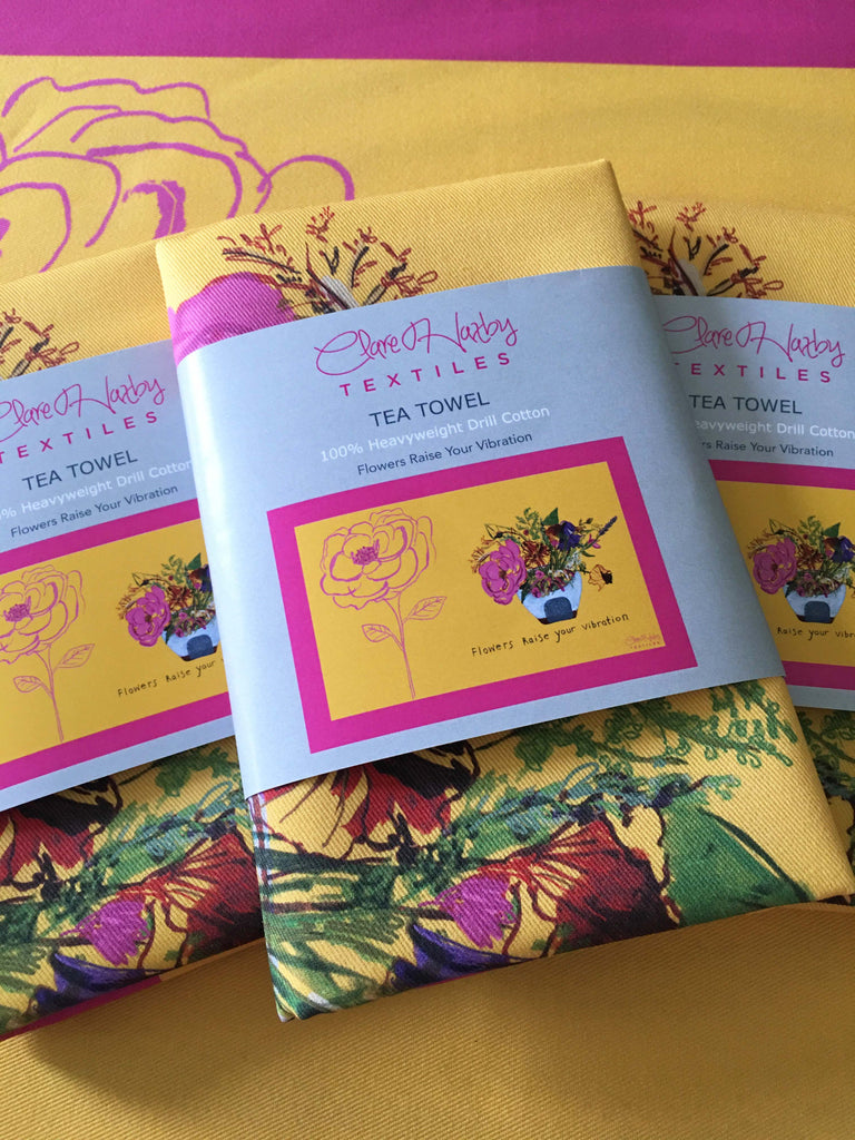 'Flowers Raise Your Vibration' Tea Towel