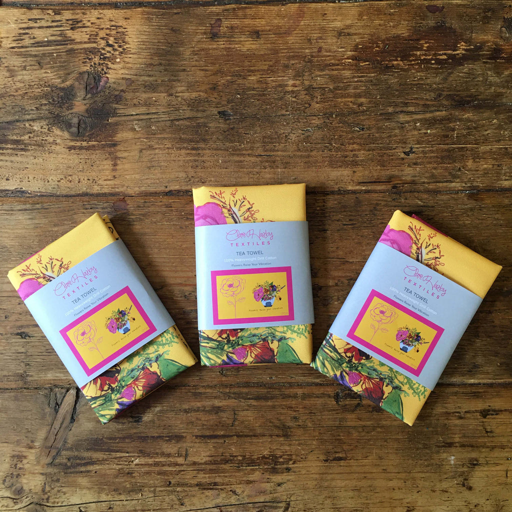 'Flowers Raise Your Vibration' Tea Towel