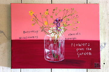 #ClareHaxbyFlowers 22 - Flowers from the Garden in a Patterned Glass Vase