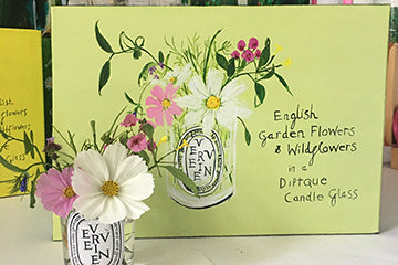English Garden Flowers & Wildflowers in a Diptyque Candle Glass