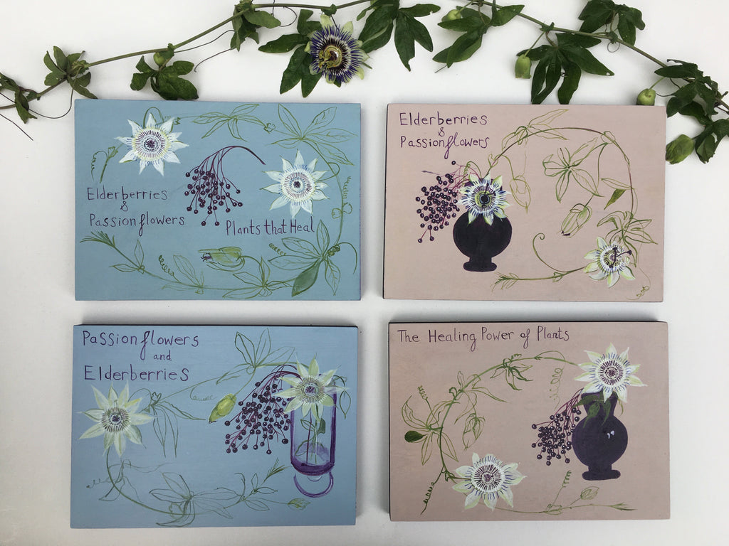 Elderberries and Passionflowers - Original Painting