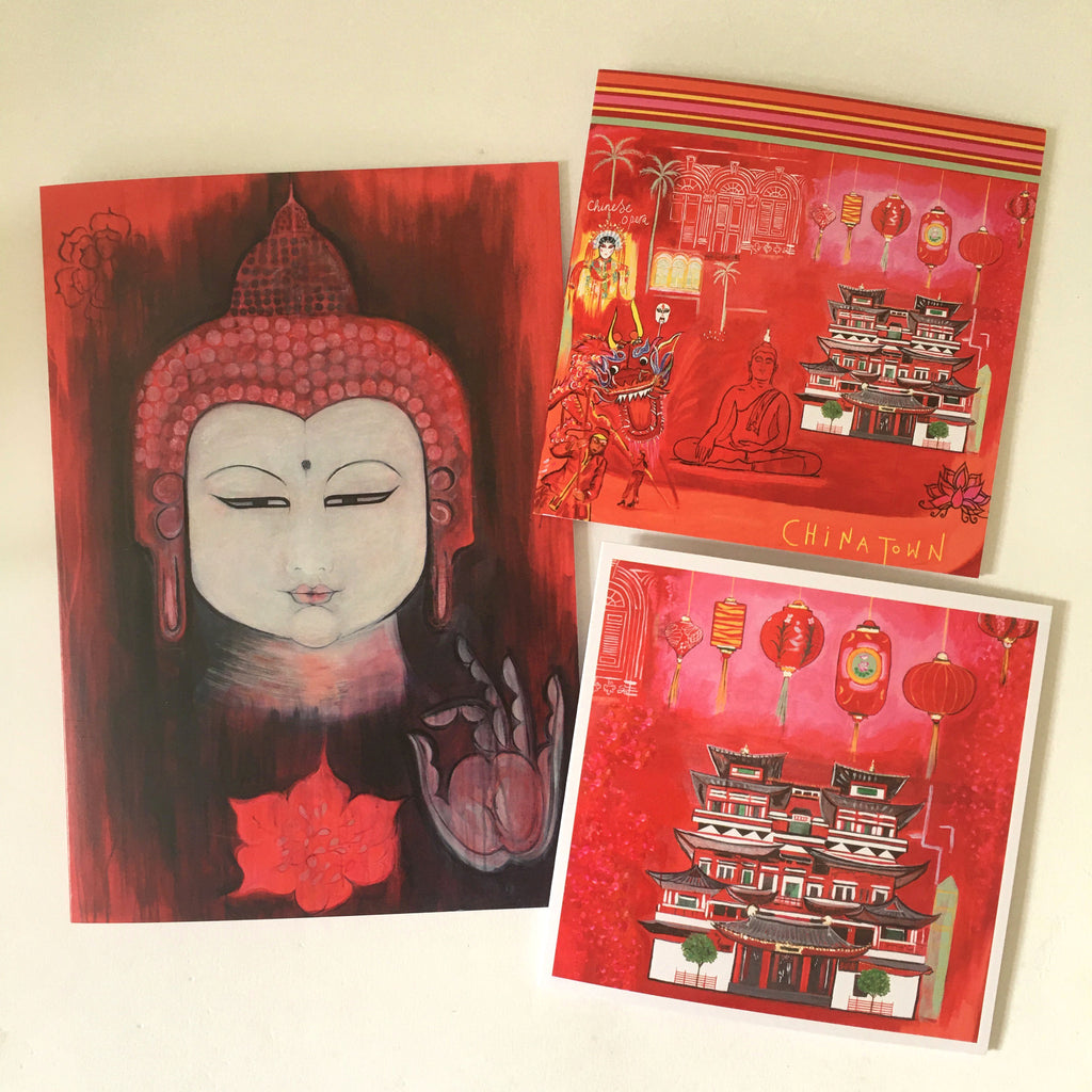 Chinatown Lanterns & Buddhas Greetings Card Set