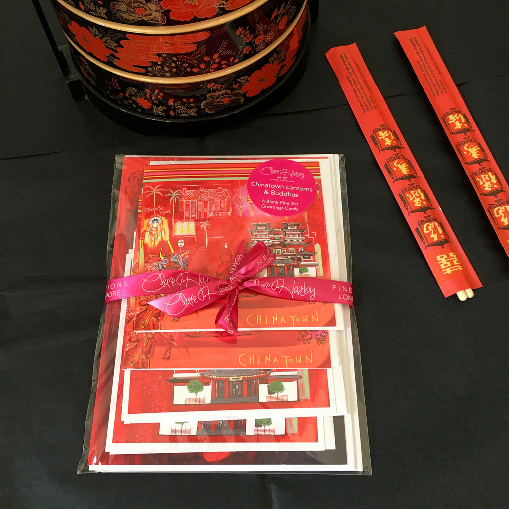 Chinatown Lanterns & Buddhas Greetings Card Set