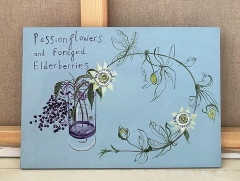 Passionflowers and Foraged Elderberries - Original Painting