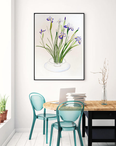 Purple Iris in a Contemporary Glass Bowl - ORIGINAL DRAWING
